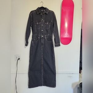 Dark Gray Denim Long Jacket